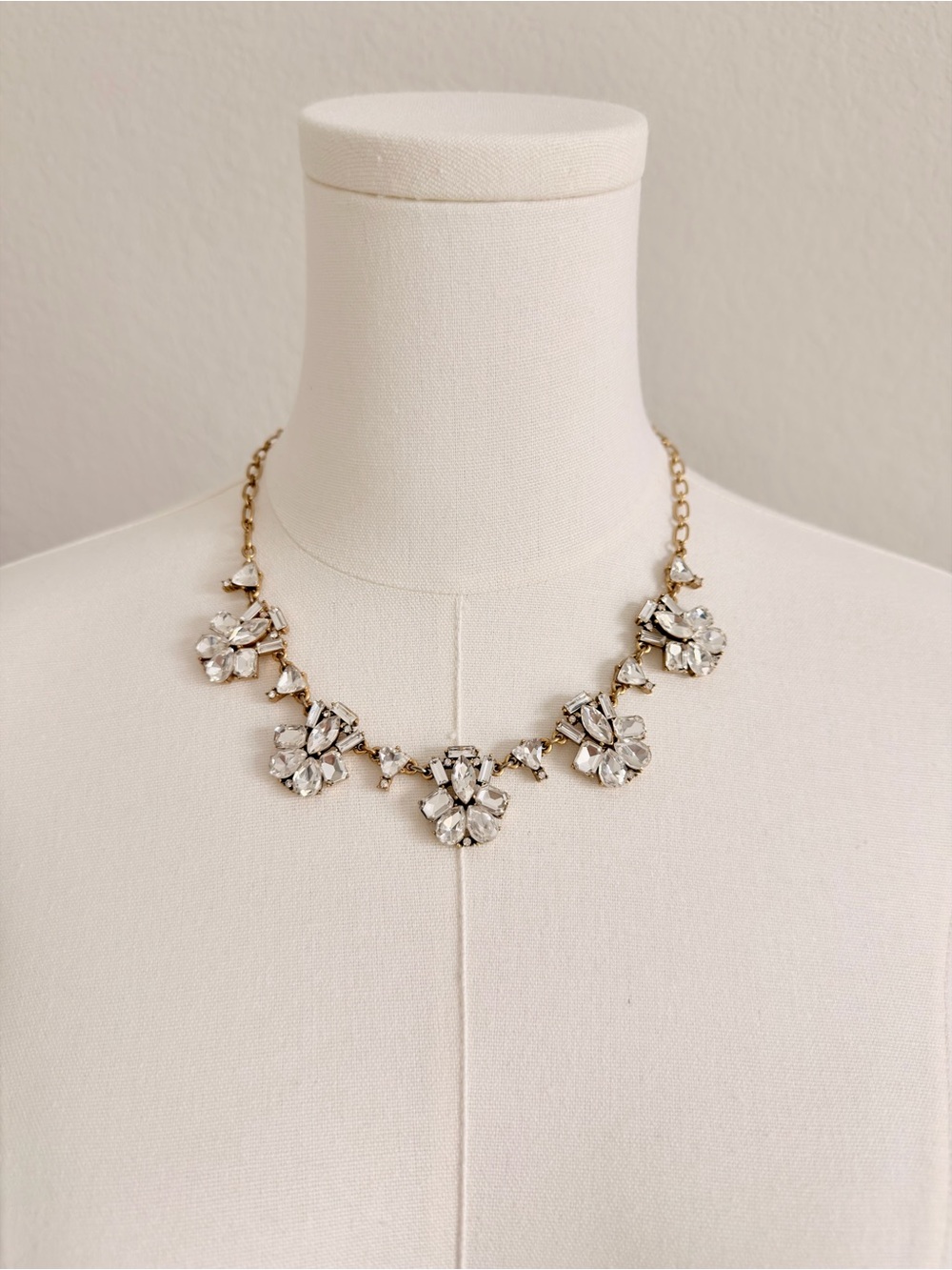 J. Crew Gold-Tone Crystal Floral Bib Necklace - Clear Crystals